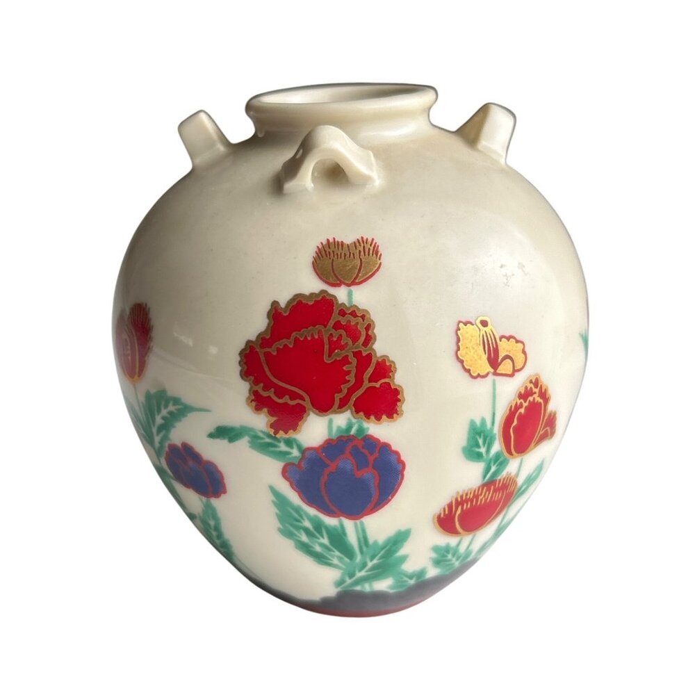 Vintage Franklin Porcelain 1983 Kyo Ware Miniature Vase Floral Design Japan